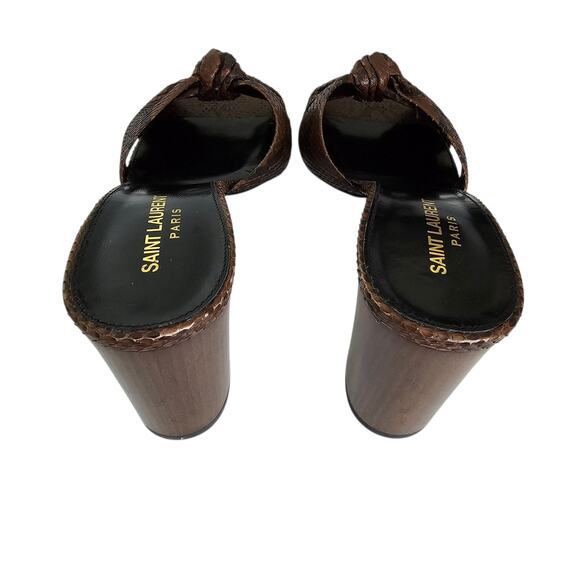 Saint Laurent Bianca Knot Snake Python Heel Sandal Mule Brown Size 41 US 11 - Picture 4 of 12